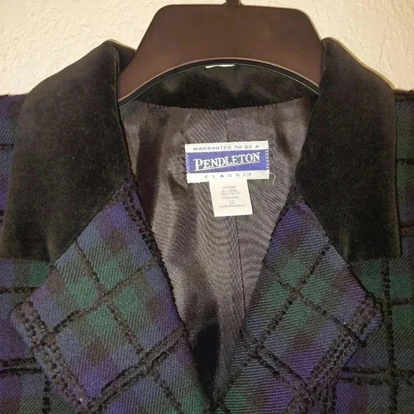 Pendleton Blue Green Plaid Wool Blend Blazer 12 - Picture 3 of 6